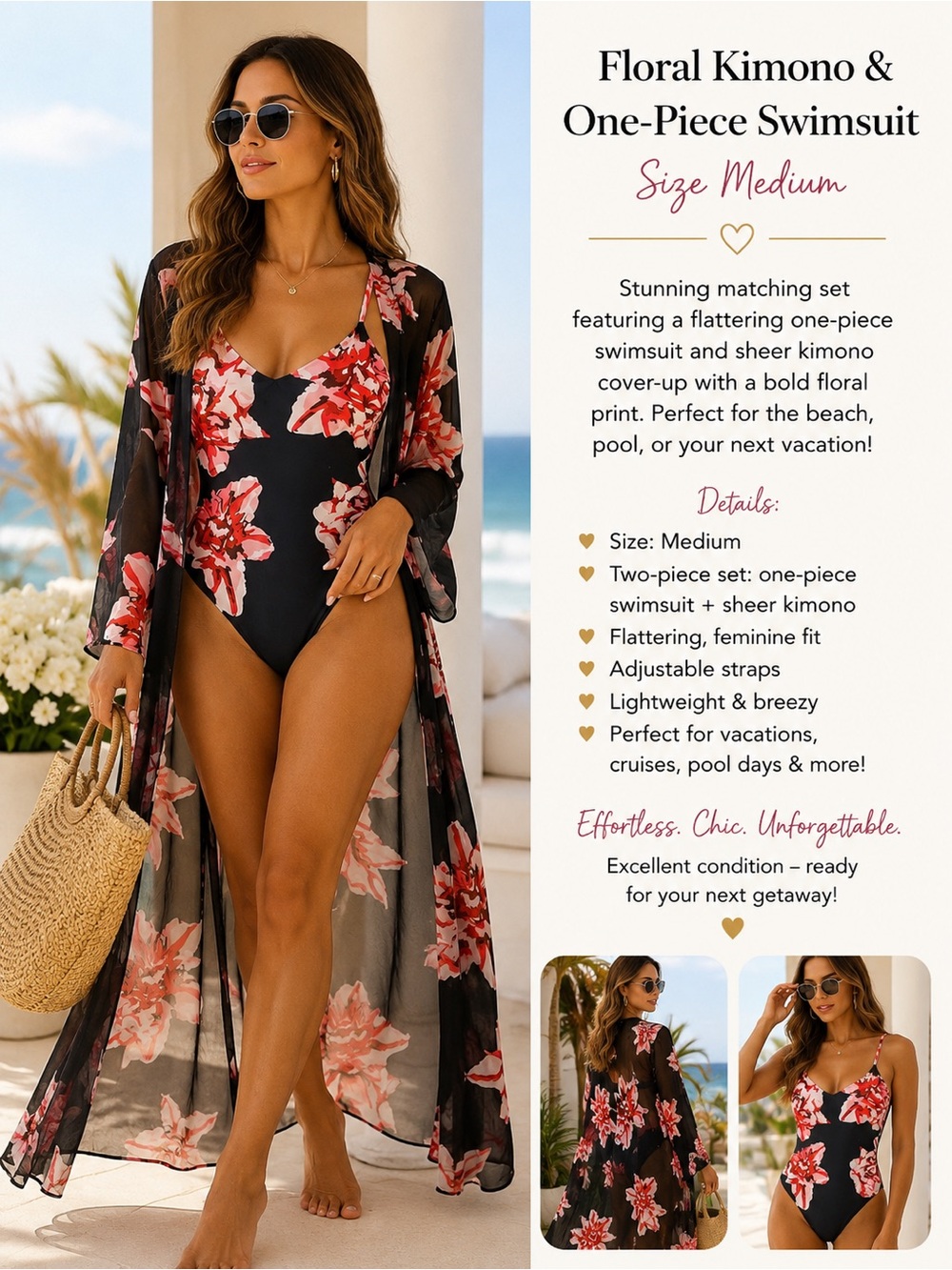 One - piece swimsuit with matching kimono